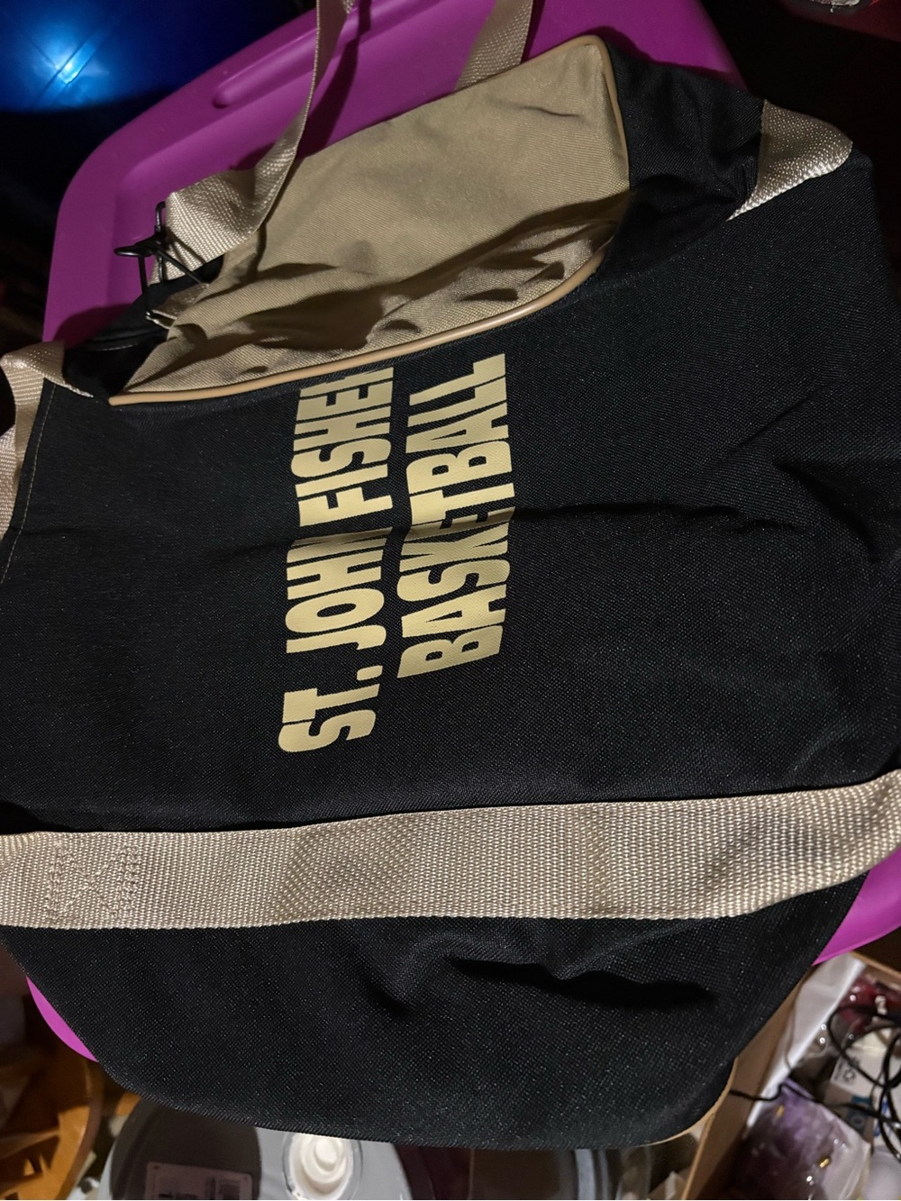 St. John Fisher Basketball Black and Tan Duffle Bag